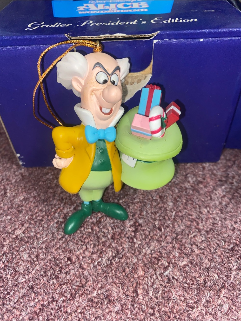 Disney Mad Hatter with Gifts Yellow Green Ornament